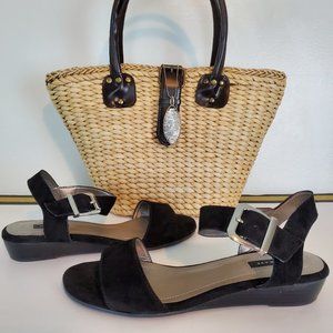 Array Black Leather Suede Open Toe Classic Vacation Summer Sandals Size 8M